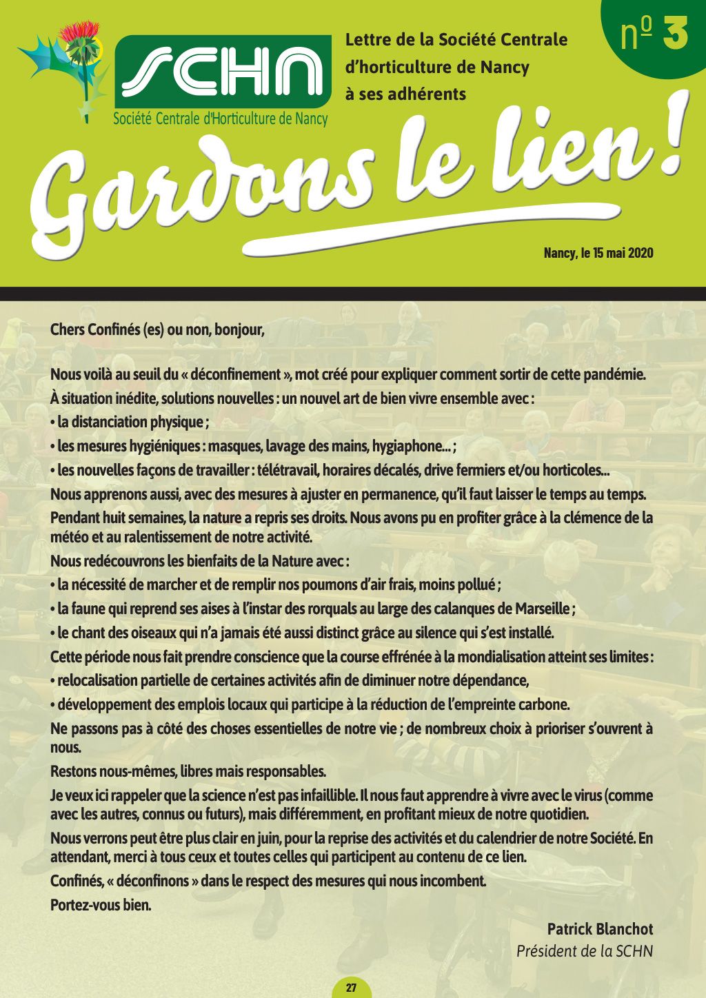 SCHN - Gardons le lien, la Lettre aux adhérents - n° 03
